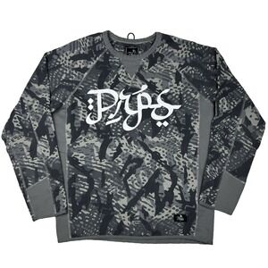 PRPS Arch Camo Sweater Mens Small Gray Distressed Hem Streetwear Athleisure Army